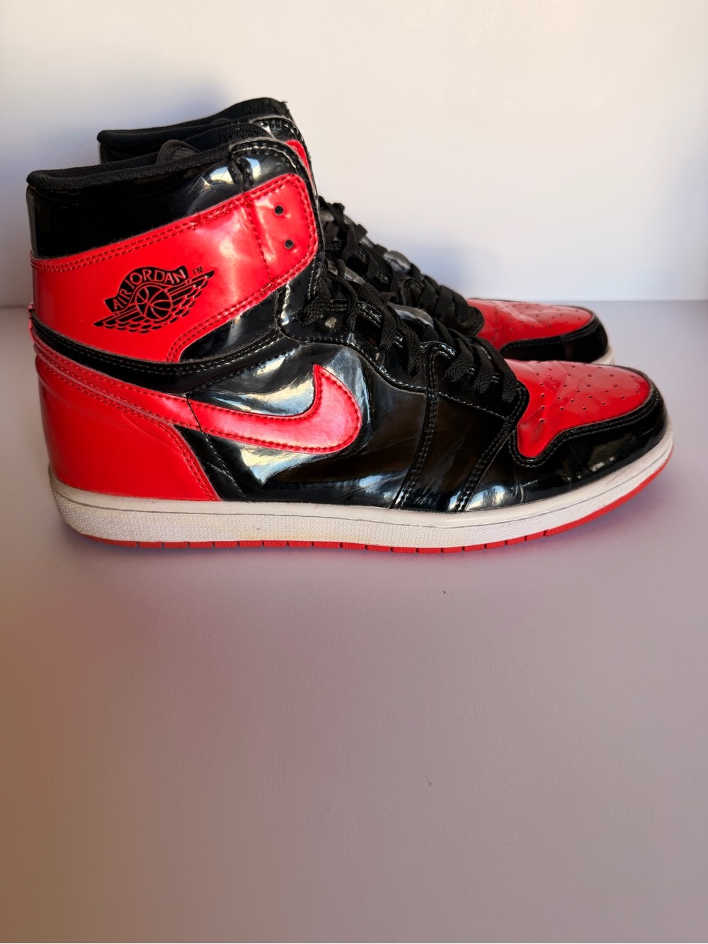Jordan High-Top Sneakers - Black & Red Patent Leather